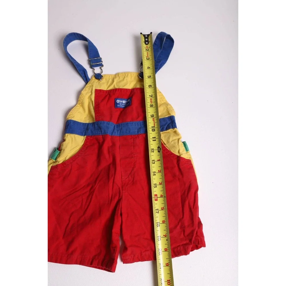 Vintage OshKosh Bgosh Kids Colorblock Shortalls Red Yellow Blue Toddler Size 4T